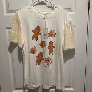 Festive Gingerbread Sequin Sleeve Kids Tee